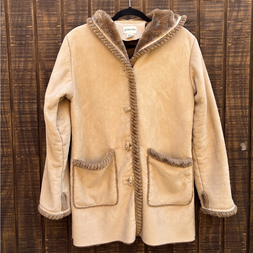 St John’s Bay Beige Faux Fur Suede Hooded Jacket